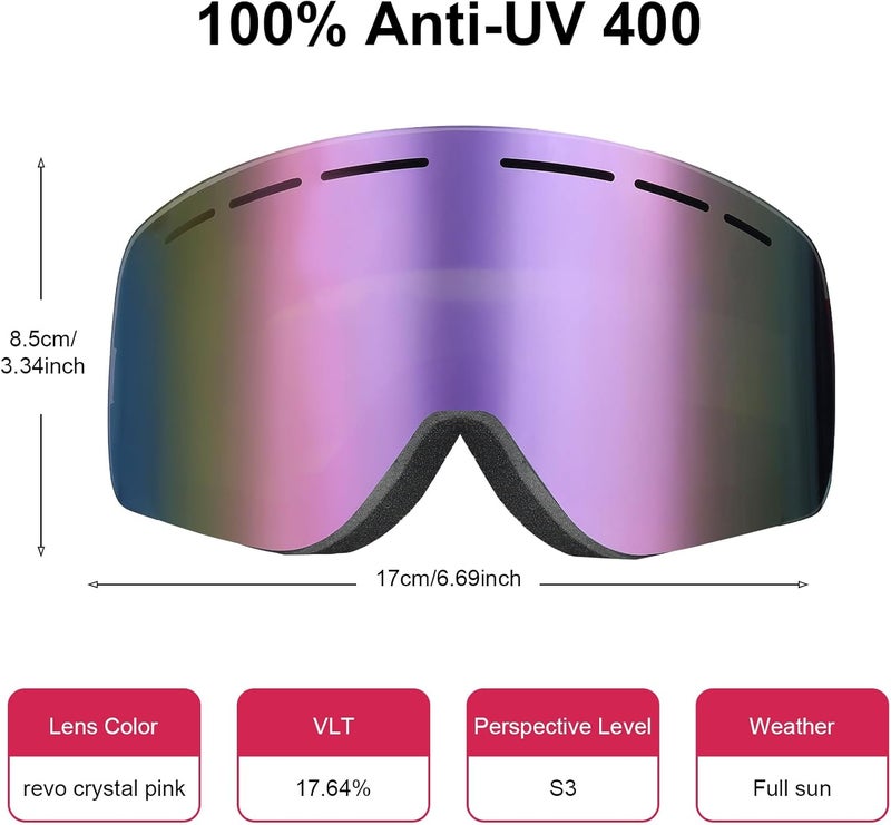YooxArmor OTG Kids Ski Goggles, Snowboard Goggles Anti Fog UV400 for Kid 6-14 Years, Snow Goggles for Youth Boys Girls - Image 3
